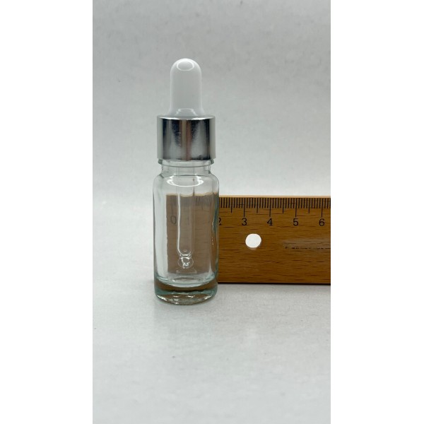 10 ml Şeffaf Cam Damlalıklı Şişe Gümüş Kapak Beyaz Emzik