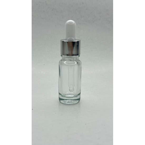 10 ml Şeffaf Cam Damlalıklı Şişe Gümüş Kapak Beyaz Emzik
