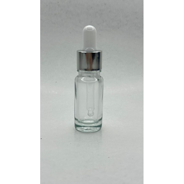 10 ml Şeffaf Cam Damlalıklı Şişe Gümüş Kapak Beyaz Emzik