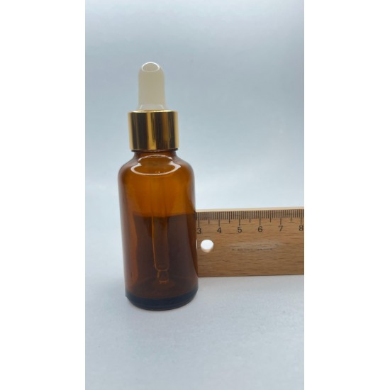 30 ml Kahverengi Cam Damlalıklı Şişe Gold Kapak Beyaz Emzik