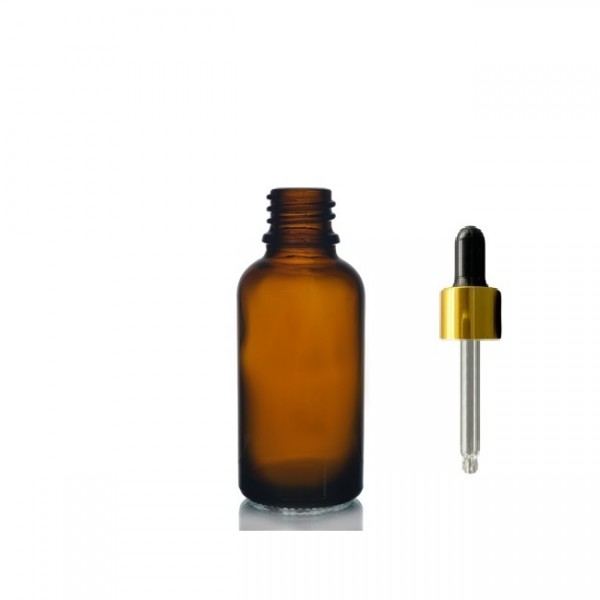 100 ml Kahverengi Cam Damlalıklı Şişe Gold Kapak Siyah Emzik
