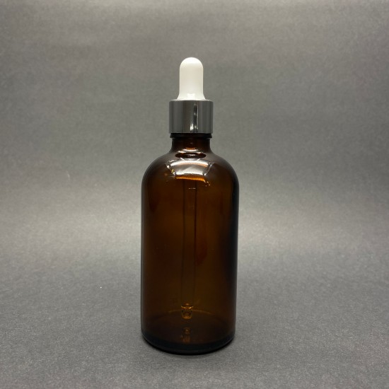 100ml kahverengi Cam Damlalıklı Gümüş kapak BeyazEmzik