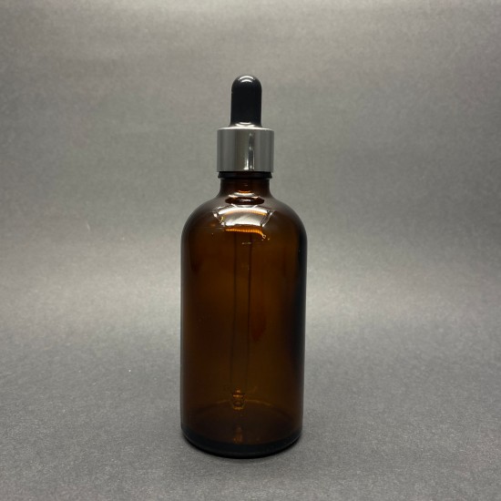 100ml kahverengi Cam Damlalıklı Gümüş kapak Siyah Emzik