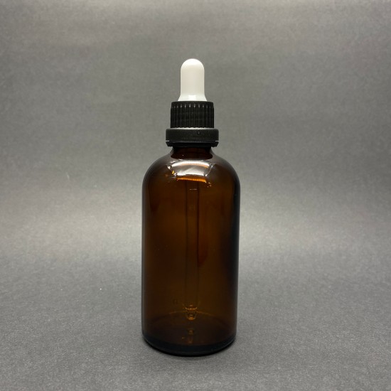 100ml kahverengi Cam Damlalıklı Siyah  kapak Beyaz Emzik