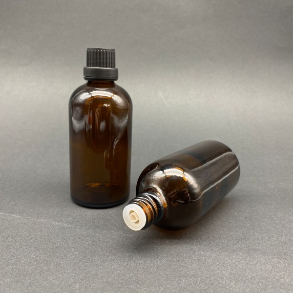 100 ml Kahverengi İçten Damlalıklı Cam Şişe Siyah Kapak