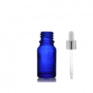 10 ml Mavi Cam Damlalıklı Şişe Gümüş Kapak Beyaz Emzik