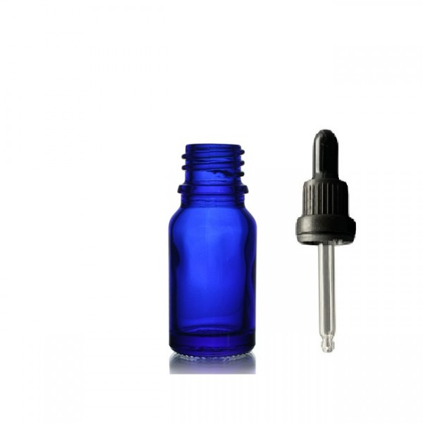 10 ml Mavi Cam Damlalıklı Şişe Siyah Kapak Siyah Emzik