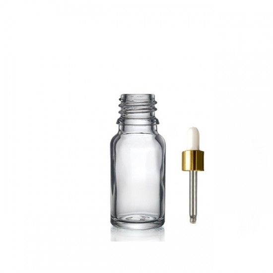 10 ml Şeffaf Cam Damlalıklı Gold Kapak Beyaz Emzik