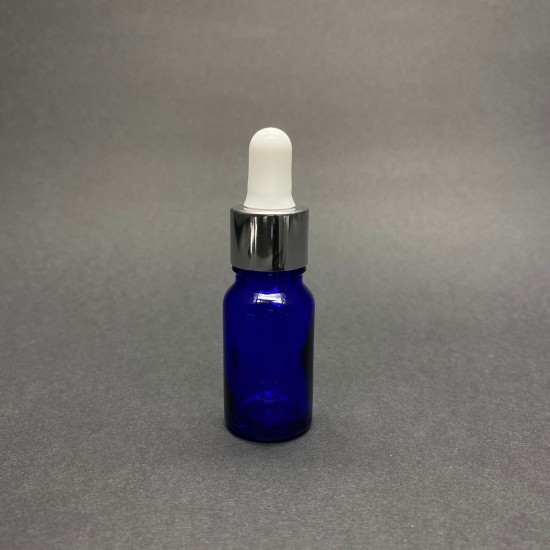 10ml Mavi Cam Damlalıklı Gümüş kapak BeyazEmzik