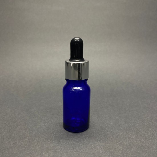10ml Mavi Cam Damlalıklı Gümüş kapak Siyah Emzik