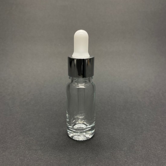 10ml Şeffaf Cam Damlalıklı Gümüş kapak BeyazEmzik