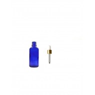 20 ml Mavi Cam Damlalıklı Şişe Gold Kapak Beyaz Emzik