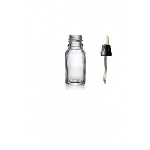 20 ml Şeffaf Cam Damlalıklı Şişe Siyah Kapak Beyaz Emzik