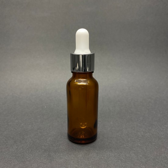 20ml kahverengi Cam Damlalıklı Gümüş kapak BeyazEmzik