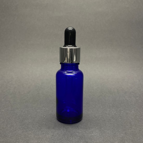 20ml Mavi Cam Damlalıklı Gümüş kapak Siyah Emzik