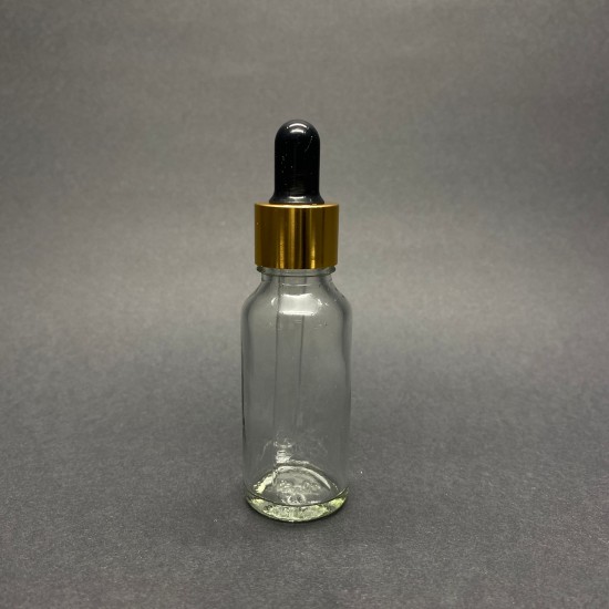 20ml Şeffaf Cam Damlalıklı Gold kapak Siyah Emzik