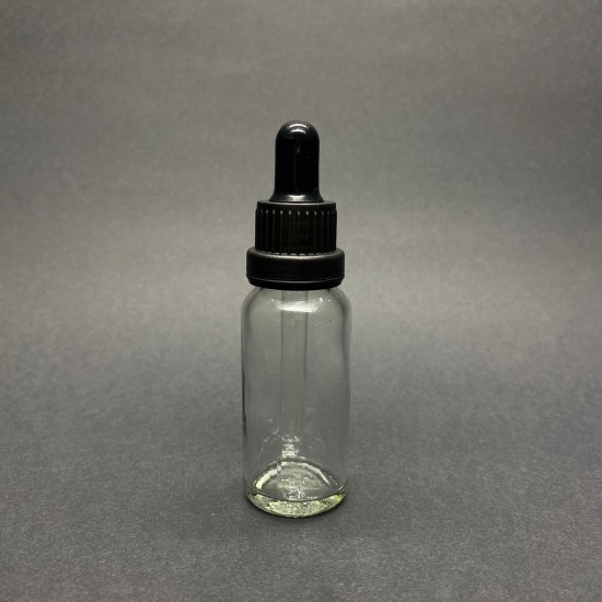 20ml Şeffaf Cam Damlalıklı Siyah kapak Siyah Emzik