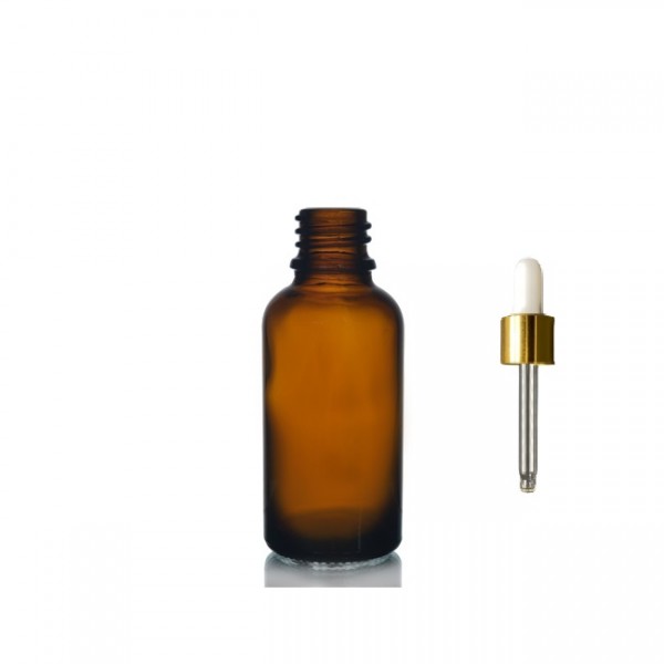 30 ml Kahverengi Cam Damlalıklı Şişe Gold Kapak Beyaz Emzik