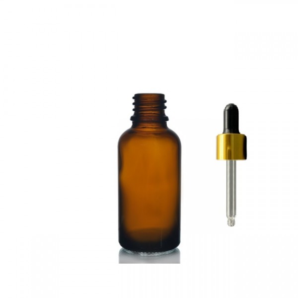 30 ml Kahverengi Cam Damlalıklı Şişe Gold Kapak Siyah Emzik