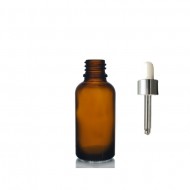 30 ml Kahverengi Cam Damlalıklı Şişe Gümüş Kapak Beyaz Emzik