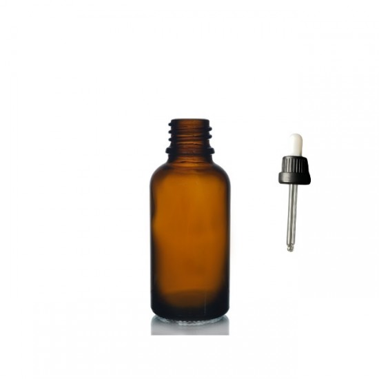 30 ml Kahverengi Cam Damlalıklı Şişe Siyah Kapak Beyaz Emzik