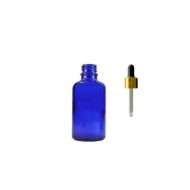30 ml Mavi Cam Damlalıklı Şişe Gold Kapak Siyah Emzik