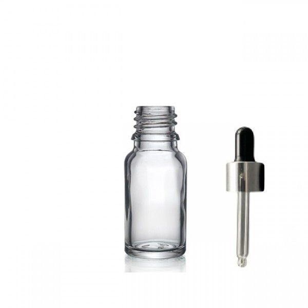 30 ml Şeffaf Cam Damlalıklı Şişe Gümüş Kapak Siyah Emzik