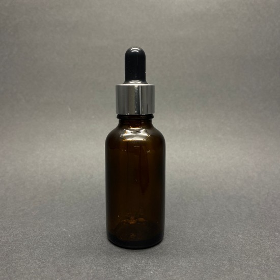 30ml kahverengi Cam Damlalıklı Gümüş kapak Siyah Emzik