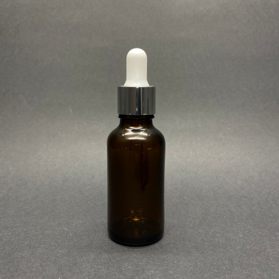 30ml kahverengi Cam Damlalıklı Gümüş kapak BeyazEmzik