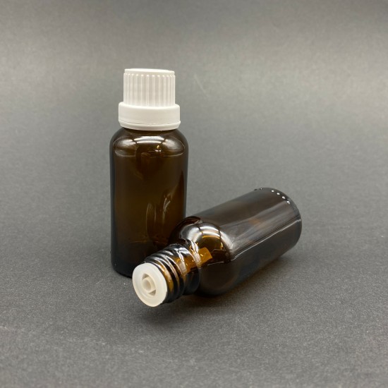 30 ml Kahverengi İçten Damlalıklı Cam Şişe Beyaz Kapak