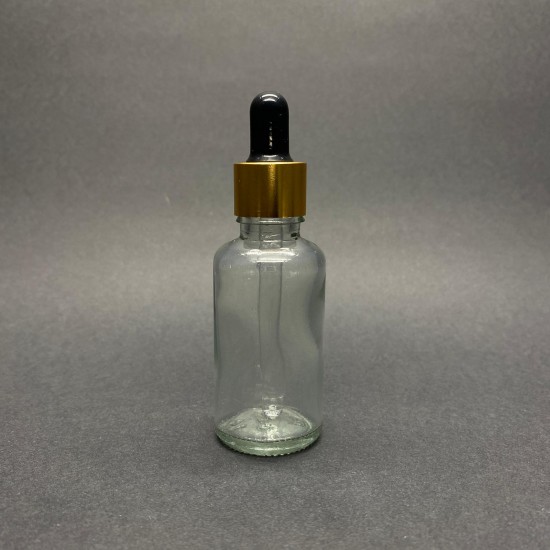 30ml Şeffaf Cam Damlalıklı Gold kapak Siyah Emzik
