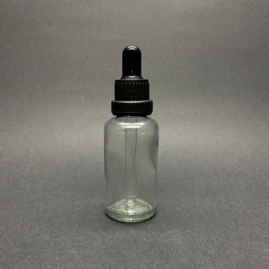 30ml Şeffaf Cam Damlalıklı Siyah kapak Siyah Emzik