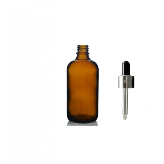 100ml kahverengi Cam Damlalıklı Gümüş kapak Siyah Emzik