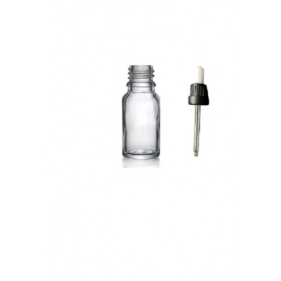 20ml Şeffaf Cam Damlalıklı Siyah  kapak Beyaz Emzik