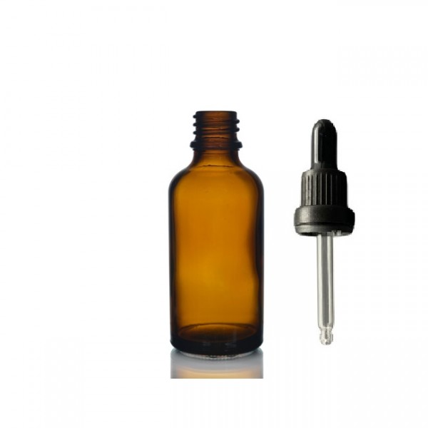 50 ml Kahverengi Cam Damlalıklı Şişe Siyah Kapak Siyah Emzik