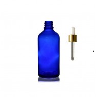 50 ml Mavi Cam Damlalıklı Şişe Gold Kapak Beyaz Emzik