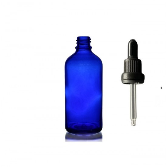 50 ml Mavi Cam Damlalıklı Şişe Siyah Kapak Siyah Emzik