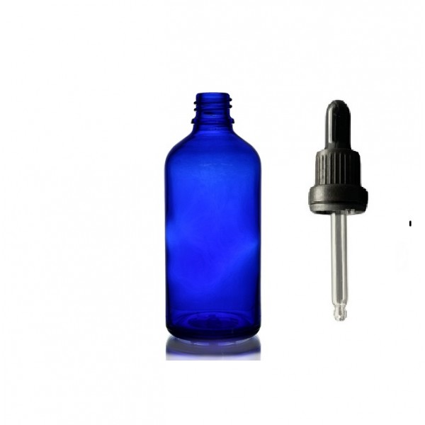 50 ml Mavi Cam Damlalıklı Şişe Siyah Kapak Siyah Emzik