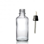 50 ml Şeffaf Cam Damlalıklı Şişe Siyah Kapak Beyaz Emzik