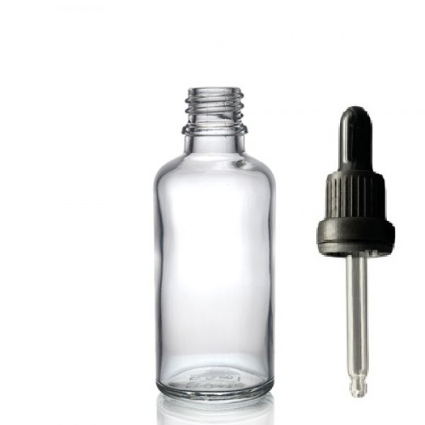 50 ml Şeffaf Cam Damlalıklı Şişe Siyah Kapak Siyah Emzik