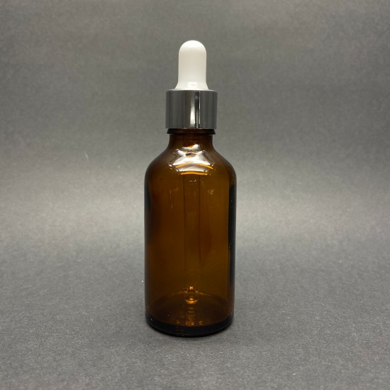 50ml kahverengi Cam Damlalıklı Gümüş kapak BeyazEmzik