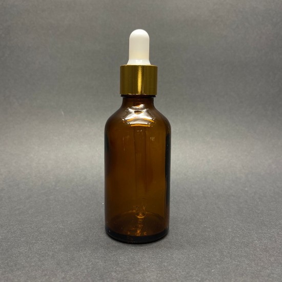 50ml kahverengi Cam damlalıklı Gold kapak Beyaz Emzik