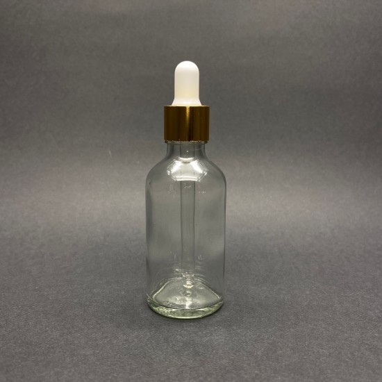 50ml Şeffaf Cam damlalıklı Gold kapak Beyaz Emzik