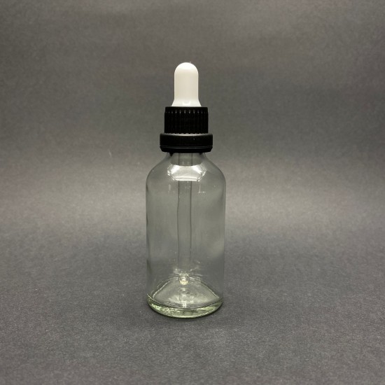 50ml Şeffaf Cam Damlalıklı Siyah  kapak Beyaz Emzik