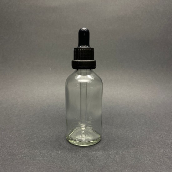 50ml Şeffaf Cam Damlalıklı Siyah kapak Siyah Emzik