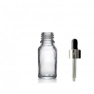 30ml Şeffaf Cam Damlalıklı Gümüş kapak Siyah Emzik
