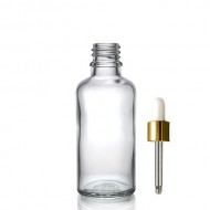 50ml Şeffaf Cam damlalıklı Gold kapak Beyaz Emzik
