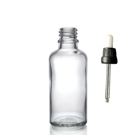 50ml Şeffaf Cam Damlalıklı Siyah  kapak Beyaz Emzik
