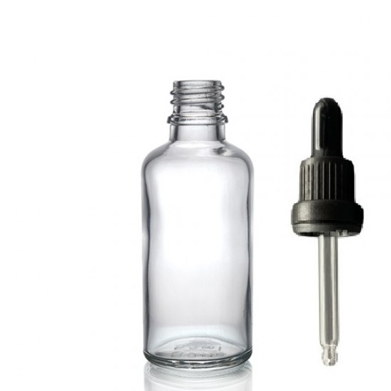 50ml Şeffaf Cam Damlalıklı Siyah kapak Siyah Emzik