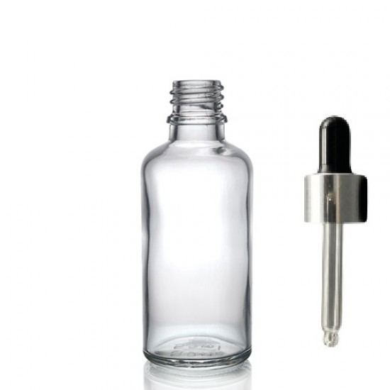 50ml Şeffaf Cam Damlalıklı Gümüş kapak Siyah Emzik